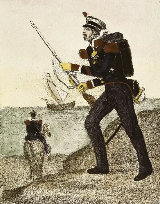 Framed Print : Spain (1833). Carabiniers of coasts and borders. Litography. SPAIN. Madrid. National Library. AISA / Everett Collection**US SALES ONLY**