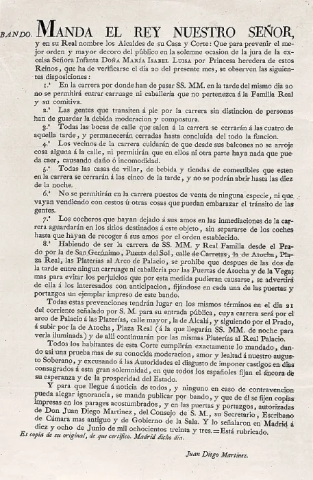 Framed Print : Spain (1833). Royal edict with the orders about protocol for the Oath of the Princess Mara Isabel Luisa, future Isabel II, as heiress of the Spainsh throne. SPAIN. Madrid