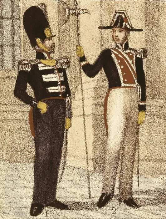 Framed Print : Spain (1833). Royal Guard Infantry and halberdier. Litography. SPAIN. Madrid. National Library. - M.C.Esteban / Iberfoto / Everett Collection (290385)**US SALES ONLY**