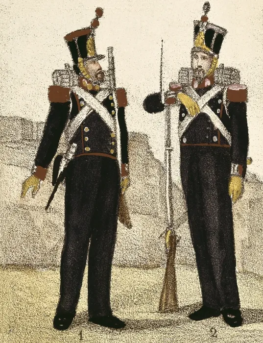 Framed Print : Spain (1833). Uniforms of artillery and engineers. Litography. SPAIN. Madrid. National Library. - M.C.Esteban / Iberfoto / Everett Collection (541894)**US SALES ONLY**
