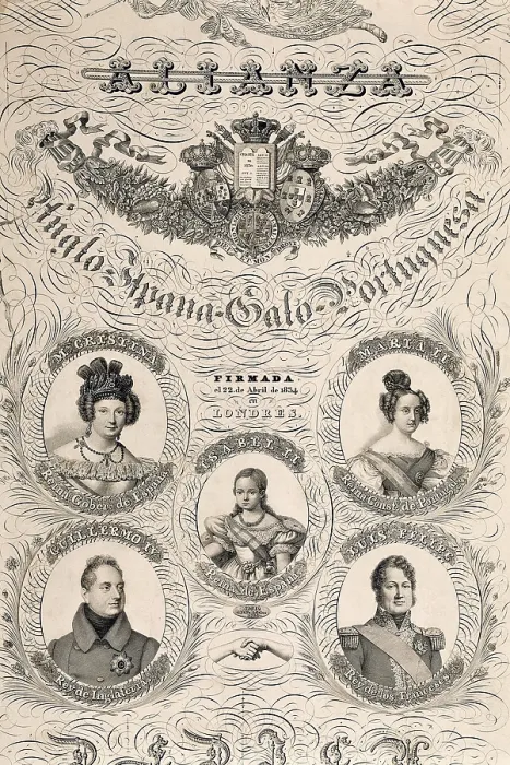Framed Print : Spain (1834). Quadruple Alliance between Britain, Spain, France and Portugal, signed in Londres (22nd April 1834)