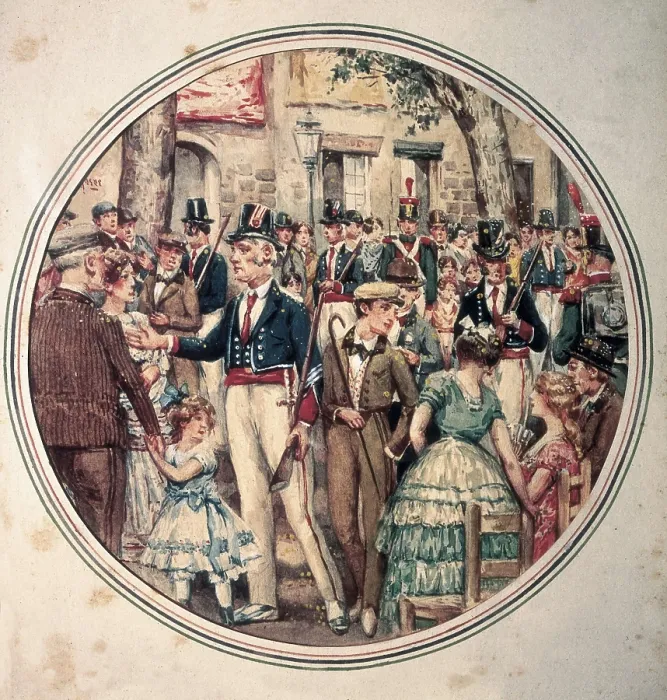 Framed Print : Spain (1840). Allegory of the Corpus Procession of the cathedral of Barcelona with Mossos d'Esquadra (catalan police). Watercolour by Salvador Ross. Watercolour Framed Print : Spain (1840). Allegory of the Corpus Procession of the cathedral of Barcelona with Mossos d'Esquadra (catalan police). Watercolour by Salvador Ross. Watercolour