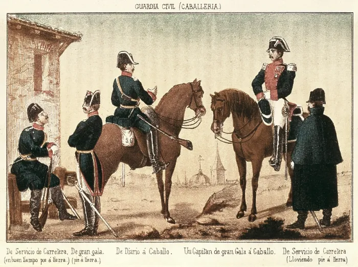 Framed Print : Spain (1858). Uniforms of the Civil Guard. Litography. FRANCE. Paris. National Library. AISA / Everett Collection**US SALES ONLY**
