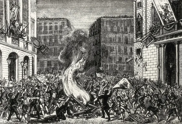 Framed Print : Spain (1868). Glorious Revolution. The people of Barcelona burning the portraits of Philip V and Isabel II (September 1868). Etching. AISA / Everett Collection**US SALES ONLY** Framed Print : Spain (1868). Glorious Revolution. The people of Barcelona burning the portraits of Philip V and Isabel II (September 1868). Etching. AISA / Everett Collection**US SALES ONLY**