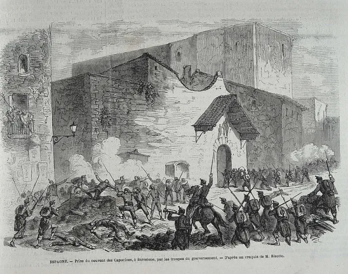 Framed Print : Spain (1869). Glorious Revolution. Barcelona. Street riots in September 1869. Assault on the convent of Capucines