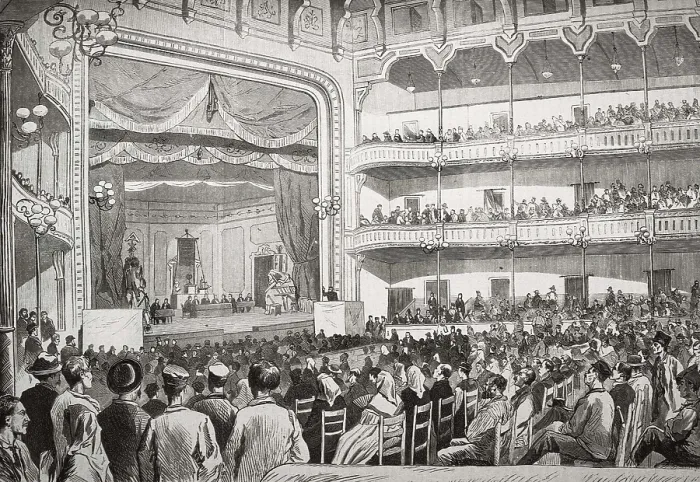 Framed Print : Spain (1870). First Congress of Spanish Workers, held in Barcelona. Engraving. AISA / Everett Collection**US SALES ONLY** Framed Print : Spain (1870). First Congress of Spanish Workers, held in Barcelona. Engraving. AISA / Everett Collection**US SALES ONLY**