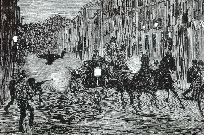 Framed Print : Spain (1872). Terrorist attack against king Amadeo I in Arenal street, Madrid (July 18). Engraving. SPAIN. Madrid. National Library. AISA / Everett Collection**US SALES ONLY**