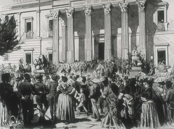 Framed Print : Spain (1873). First Republic. Opening of the Constituent Cortes (8th June 1873). Etching. AISA / Everett Collection**US SALES ONLY** Framed Print : Spain (1873). First Republic. Opening of the Constituent Cortes (8th June 1873). Etching. AISA / Everett Collection**US SALES ONLY**