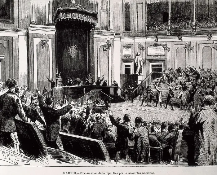 Framed Print : Spain (1873). The national Assembly proclamates the First Republic (11th February 1873). Etching. AISA / Everett Collection**US SALES ONLY**