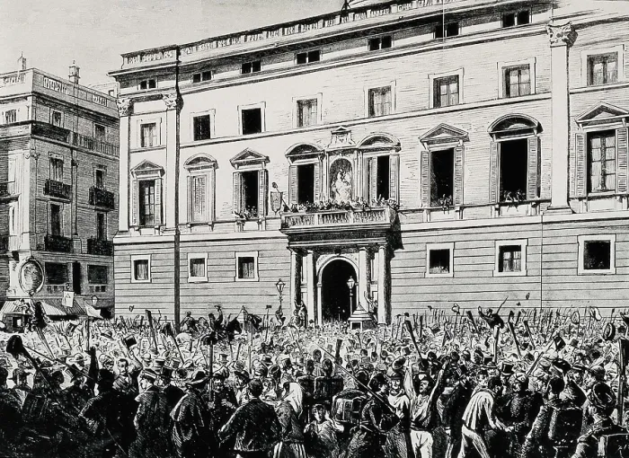 Framed Print : Spain (1873). Proclamation of the First Republic at Sant Jaume Square in Barcelona (21st February). Engraving. AISA / Everett Collection**US SALES ONLY**