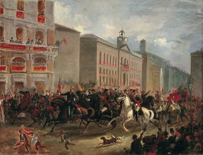 Framed Print : Spain (1874). Proclamation of the First Republic in the Puerta del Sol of Madrid, after a painting by Joaqun Sigenza y Chavarrieta. Oil on canvas. Private Collection Framed Print : Spain (1874). Proclamation of the First Republic in the Puerta del Sol of Madrid, after a painting by Joaqun Sigenza y Chavarrieta. Oil on canvas. Private Collection