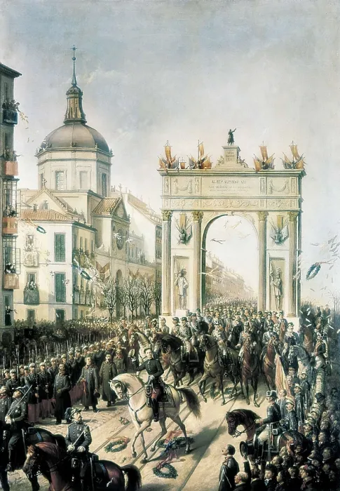 Framed Print : Spain (1875). Entrance of Alfonso XII into Madrid after the Borbon Restoration (January 14). Oil on canvas. SPAIN. Segovia. Riofrio Palace
