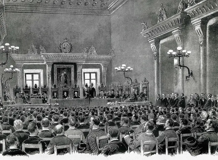 Framed Print : Spain (1892). Bases de Manresa, catalanist asesembly gathered togheter at the City Hall of Manresa, which wrote the Basis for the Catalan Regional Constitution Framed Print : Spain (1892). Bases de Manresa, catalanist asesembly gathered togheter at the City Hall of Manresa, which wrote the Basis for the Catalan Regional Constitution
