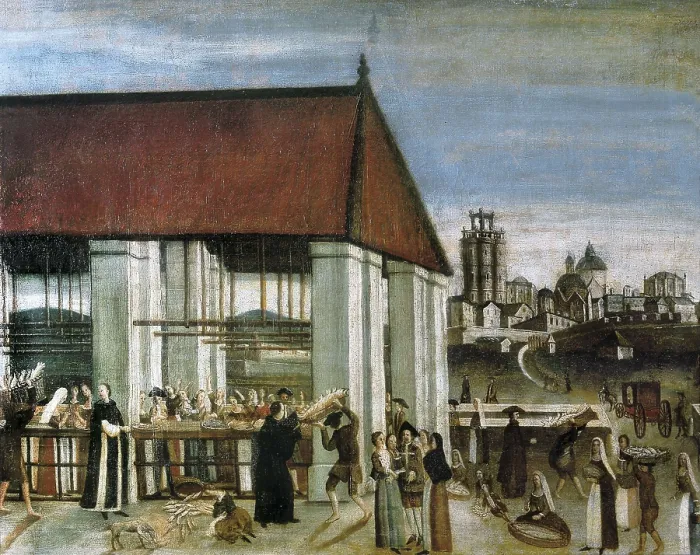 Framed Print : Spain (18th c.). Barcelona. El Bornet Market. Anonymous work. Detail. Oil on canvas. SPAIN. Barcelona. Barcelona City History Museum. AISA / Everett Collection**US SALES ONLY**