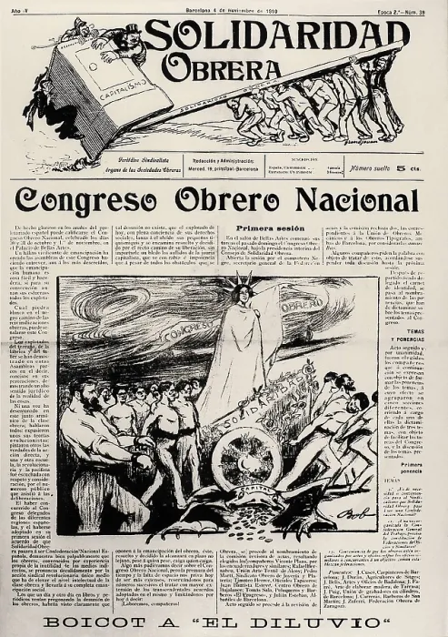 Framed Print : Spain (1910). 'Solidaridad Obrera', publication of the Labour Societies. Cover with the news of the Labour National Congress (Barcelona, 4th November 1910)