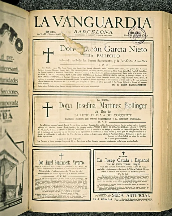 Framed Print : Spain (1929). Primo de Rivera's Dictatorship. 'La Vanguardia' (13th August 1929)