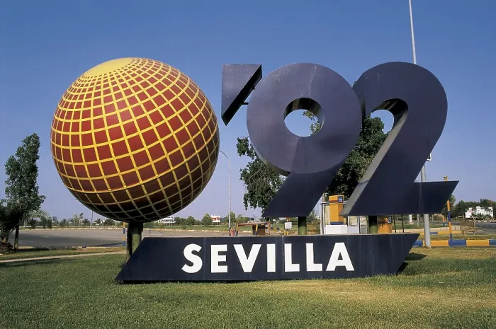Framed Print : Spain (1992). Logotype of the Universal Exposition of Seville (Expo 92). R. Campillo / AISA / Everett Collection - Image has fine art copyright