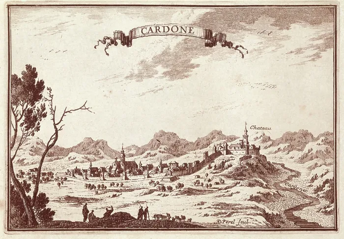 Framed Print : Spain (19th c.). Cardona. The village and the castle. Engraving from the work 'Plans de la Catalogne'. Engraving. SPAIN. Madrid. National Library
