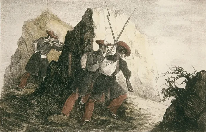 Framed Print : Spain (19th c.). Carlist Wars. Album of the Carlist troops of the North. Infantry from Alava. Litography. Private Collection. AISA / Everett Collection**US SALES ONLY** Framed Print : Spain (19th c.). Carlist Wars. Album of the Carlist troops of the North. Infantry from Alava. Litography. Private Collection. AISA / Everett Collection**US SALES ONLY**