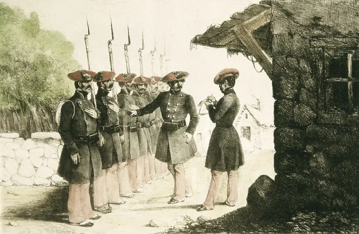 Framed Print : Spain (19th c.). Carlist Wars. Album of the Carlist troops of the North. Castilian Infantry. Litography. Private Collection. AISA / Everett Collection**US SALES ONLY**