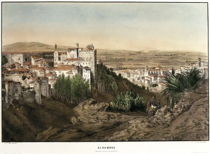 Framed Print : Spain (19th c.). Granada. The Alhambra, engraving by Wilhelm Carl Werner. Litography. AISA / Everett Collection**US SALES ONLY**