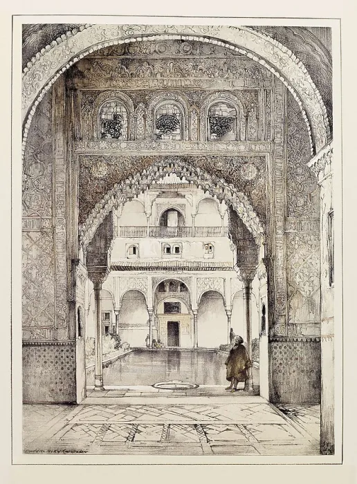 Framed Print : Spain (19th c.). Granada. The Alhambra. Patio de los Arrayanes (Court of the Myrtles), engraving by F.J. Lewis. Litography. AISA / Everett Collection**US SALES ONLY**