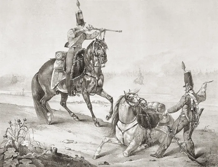 Framed Print : Spain (19th c.). Light Cavalry. Litography. SPAIN. Madrid. National Library. - M.C.Esteban / Iberfoto / Everett Collection (367369)**US SALES ONLY**