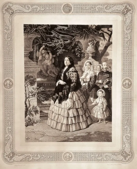 Framed Print : Spain (19th c.). The queen Isabel II with his daughter Isabel de Borbn, Princess of Asturias. Litography. SPAIN. Madrid. Municipal Museum. AISA / Everett Collection**US SALES ONLY**