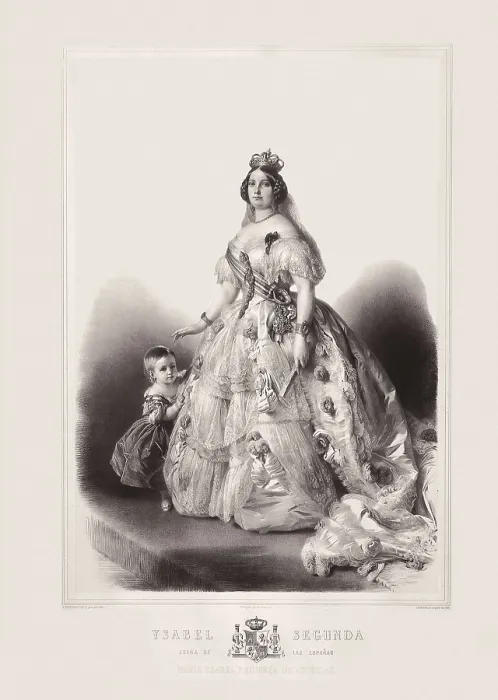 Framed Print : Spain (19th c.). The queen Isabel II with his daughter Isabel de Borbn, Princess of Asturias. Litography. SPAIN. Madrid. Municipal Museum. AISA / Everett Collection**US SALES ONLY**