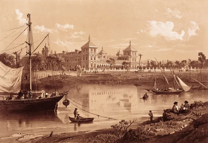 Framed Print : Spain (19th c.). Sevilla. Palace of San Telmo on the banks of Guadalquivir river. Litography. SPAIN. Madrid. National Library. AISA / Everett Collection**US SALES ONLY**