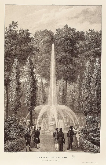 Framed Print : Spain (19th c.). Swan Fountain in Royal Place of Aranjuez. Litography. SPAIN. Madrid. National Library. AISA / Everett Collection**US SALES ONLY**