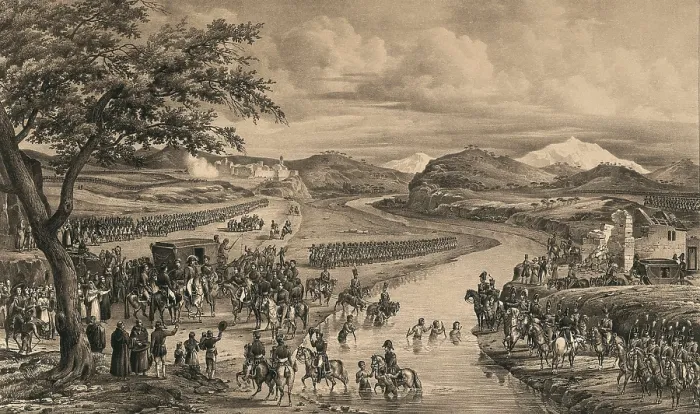 Framed Print : Spain (24th March 1814). Retrun of Fernando VII. The king crossing the Fluvi river. Litography. SPAIN. Madrid. National Library. AISA / Everett Collection**US SALES ONLY**
