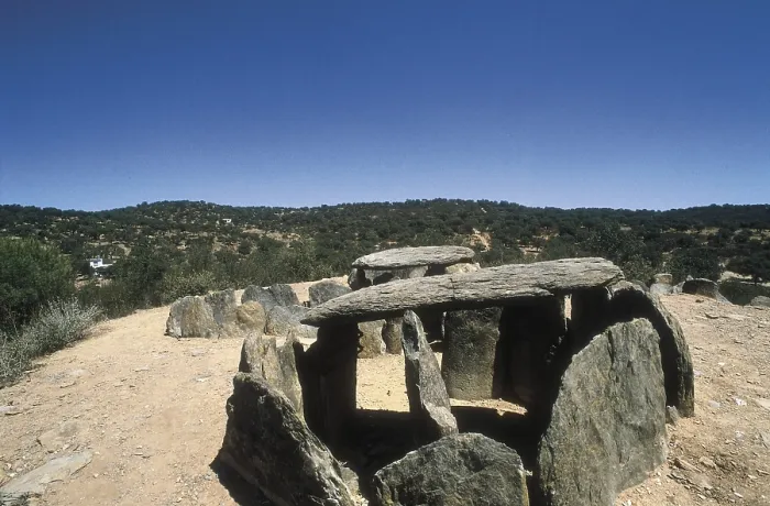 Framed Print : SPAIN. ANDALUSIA. HUELVA. Zalamea la Real. El Pozuelo Dolmens (4th-3rd mil. BC). Neolithic art. Architecture. AISA / Everett Collection**US SALES ONLY**