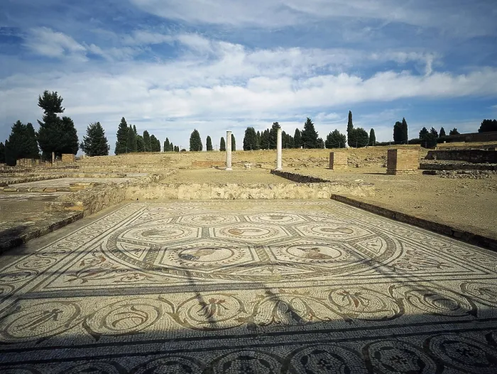 Framed Print : SPAIN. ANDALUSIA. SEVILLA. Santiponce. Italica. Roman House of the Planetarium (2nd c. AD). Mosaic with the days of the week. Roman art. Early Empire. Mosaic; Architecture