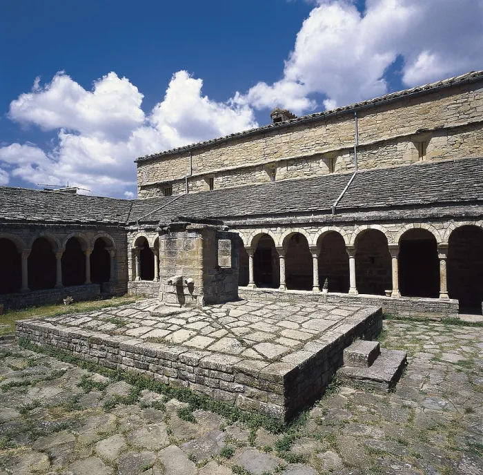 Framed Print : SPAIN. ARAGON. HUESCA. Roda de Isbena. Cathedral. Cloister of the ancient cathedral (12th c.) and capitals. Romanesque art. Architecture. AISA / Everett Collection**US SALES ONLY**