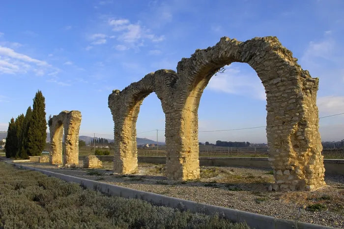 Framed Print : SPAIN. BARCELONA. Baix Peneds. Sant Jaume dels Domenys. Roman aqueduct ruins. Roman art. - Rafa Perez / Iberfoto / Everett Collection (532788)**US SALES ONLY**
