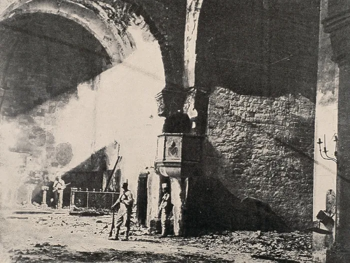 Framed Print : SPAIN. Barcelona. Spain (1909). Tragic Week of Barcelona. Interior of the parish church of San Pedro de Puellas after the fire