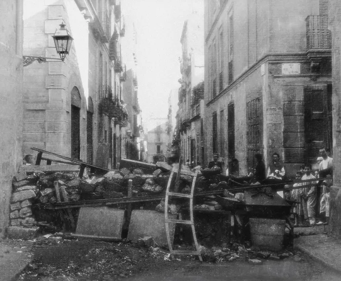 Framed Print : SPAIN. Barcelona. Spain (1909). Tragic Week in Barcelona. Barricades on the Ros de Olano street. AISA / Everett Collection**US SALES ONLY** Framed Print : SPAIN. Barcelona. Spain (1909). Tragic Week in Barcelona. Barricades on the Ros de Olano street. AISA / Everett Collection**US SALES ONLY**