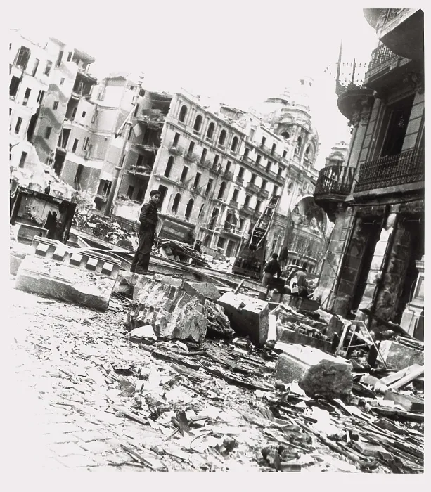 Framed Print : SPAIN. Barcelona. Spanish Civil War (1936-1939). Barcelona. Bombardment in Gran Va de les Corts Catalanes. AISA / Everett Collection**US SALES ONLY**