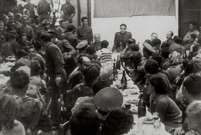 Framed Print : SPAIN. Barcelona. Spanish Civil War (1936-1939). Farewell feast in honour of the International Brigades (October 1938). SPAIN. Salamanca. Archivo Histrico Nacional Framed Print : SPAIN. Barcelona. Spanish Civil War (1936-1939). Farewell feast in honour of the International Brigades (October 1938). SPAIN. Salamanca. Archivo Histrico Nacional