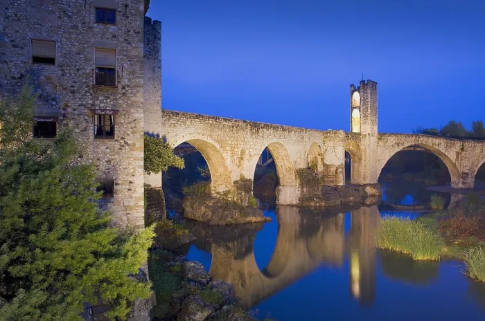 Framed Print : SPAIN. Besalu. Romanesque bridge over the Fluvi river. Romanesque art. - Lucas Vallecillos / Iberfoto / Everett Collection (448687)**US SALES ONLY**