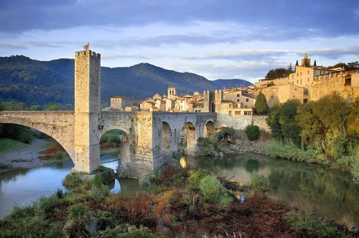 Framed Print : SPAIN. Besalu. Romanesque bridge over the Fluvi river. Romanesque art. - Lucas Vallecillos / Iberfoto / Everett Collection (237469)**US SALES ONLY**