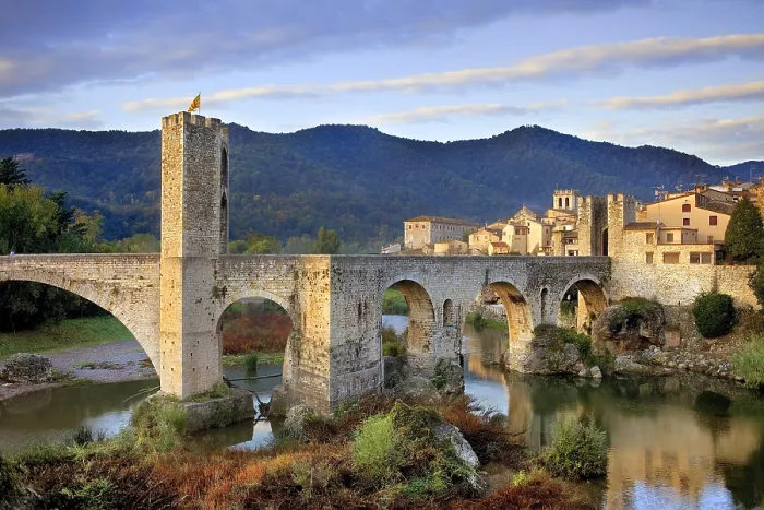 Framed Print : SPAIN. Besalu. Romanesque bridge over the Fluvi river. Romanesque art. - Lucas Vallecillos / Iberfoto / Everett Collection (351823)**US SALES ONLY**