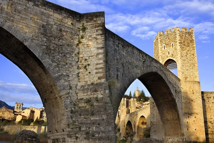 Framed Print : SPAIN. Besalu. Romanesque bridge over the Fluvi river. Romanesque art. - Lucas Vallecillos / Iberfoto / Everett Collection (592818)**US SALES ONLY**