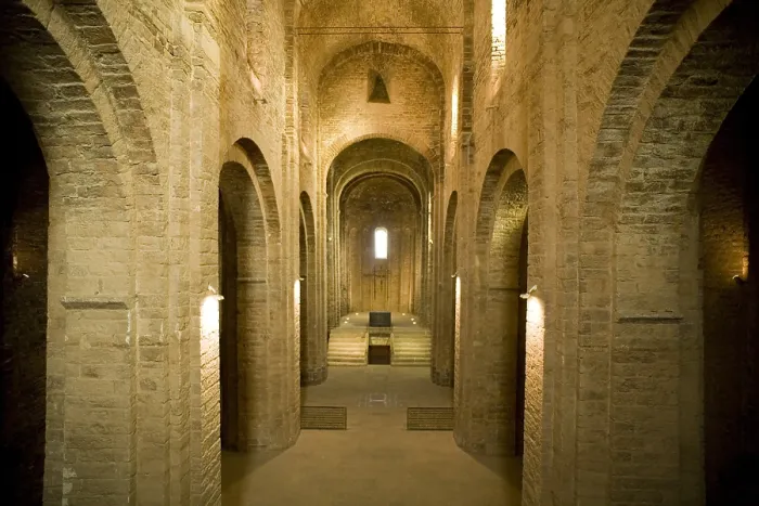 Framed Print : SPAIN. Cardona. Castle and Collegiate Church of Sant Vicen (12th c.). Church nave from where you can see, at both sides of the entrance, the stairs which lead to the presbytery Framed Print : SPAIN. Cardona. Castle and Collegiate Church of Sant Vicen (12th c.). Church nave from where you can see, at both sides of the entrance, the stairs which lead to the presbytery