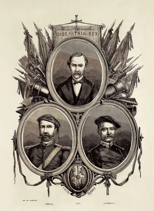 Framed Print : Spain. Carlist Wars. Carlist leaders Prula, Elio and Lizarraga. Engraving. SPAIN. Sangesa. Carlist Circle. AISA / Everett Collection**US SALES ONLY** Framed Print : Spain. Carlist Wars. Carlist leaders Prula, Elio and Lizarraga. Engraving. SPAIN. Sangesa. Carlist Circle. AISA / Everett Collection**US SALES ONLY**
