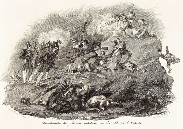 Framed Print : Spain. Carlist Wars. Catalan rebels are attacked in Cambrils. Engraving by Jos Gmez. Engraving. SPAIN. Madrid. Romantic Museum. AISA / Everett Collection**US SALES ONLY** Framed Print : Spain. Carlist Wars. Catalan rebels are attacked in Cambrils. Engraving by Jos Gmez. Engraving. SPAIN. Madrid. Romantic Museum. AISA / Everett Collection**US SALES ONLY**