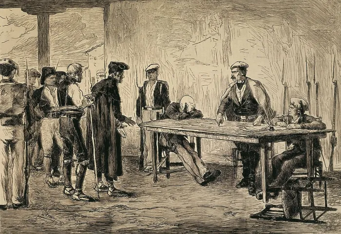 Framed Print : Spain. Carlist Wars. Catalonia. Carlist squad imposing taxes to several mayors. Engraving. SPAIN. Madrid. National Library. AISA / Everett Collection**US SALES ONLY**