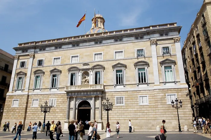 Framed Print : SPAIN. CATALONIA. Barcelona. Plaza de Sant Jaume (St. James Square). Generalitat Palace (Government of Catalonia Palace). Palace of the Generalitat of Catalonia