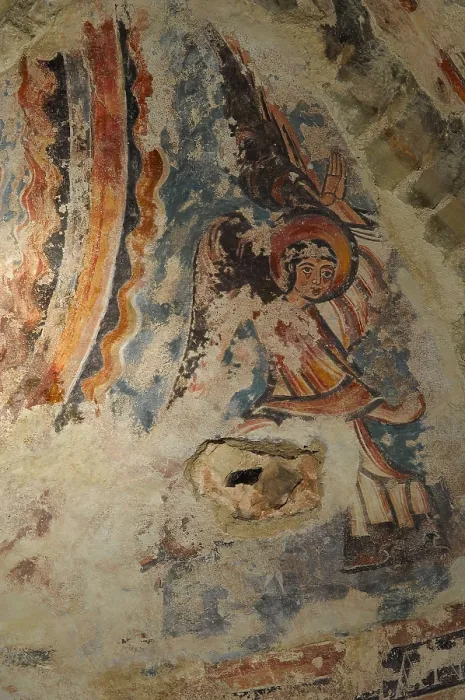 Framed Print : SPAIN. CATALONIA. Castell de Mur. Conca de Tremp. Collegiate Church of Santa Mara de Mur (11th c.). Paintings on the apse. Romanesque art. Fresco